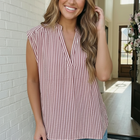 Strawberry Stripe Sleeveless V-Neck Top