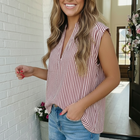 Strawberry Stripe Sleeveless V-Neck Top