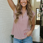 Strawberry Stripe Sleeveless V-Neck Top