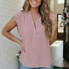 Strawberry Stripe Sleeveless V-Neck Top