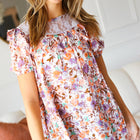 Lavender Watercolor Lace & Ruffle Woven Top