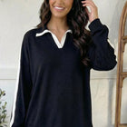 Varsity Vibes Notched Collar Black Top