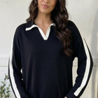 Varsity Vibes Notched Collar Black Top