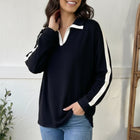 Varsity Vibes Notched Collar Black Top
