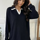 Varsity Vibes Notched Collar Black Top