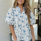 Sweet in Blue Floral Puff Sleeve Babydoll Top