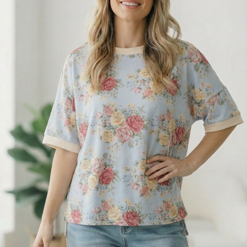 Vintage Bloom Light Blue Boyfriend Tee