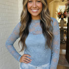 A Lace Moment Blue Sheer Top