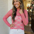 A Lace Moment Pink Sheer Top
