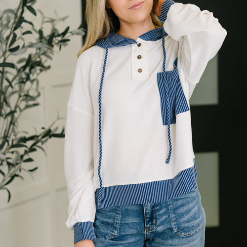 Here for Now Color Block Hoodie in Blue