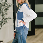 Here for Now Color Block Hoodie in Blue