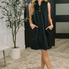 High Tide High Neck Embossed Sleeveless Dress in Black