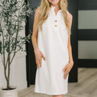 High Tide High Neck Embossed Sleeveless Dress in Off White