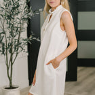 High Tide High Neck Embossed Sleeveless Dress in Off White