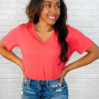 I Don't Have to Choose V-Neck Tee in Hot Coral