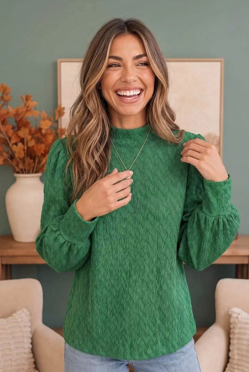 Textured Green Dream Mock Neck