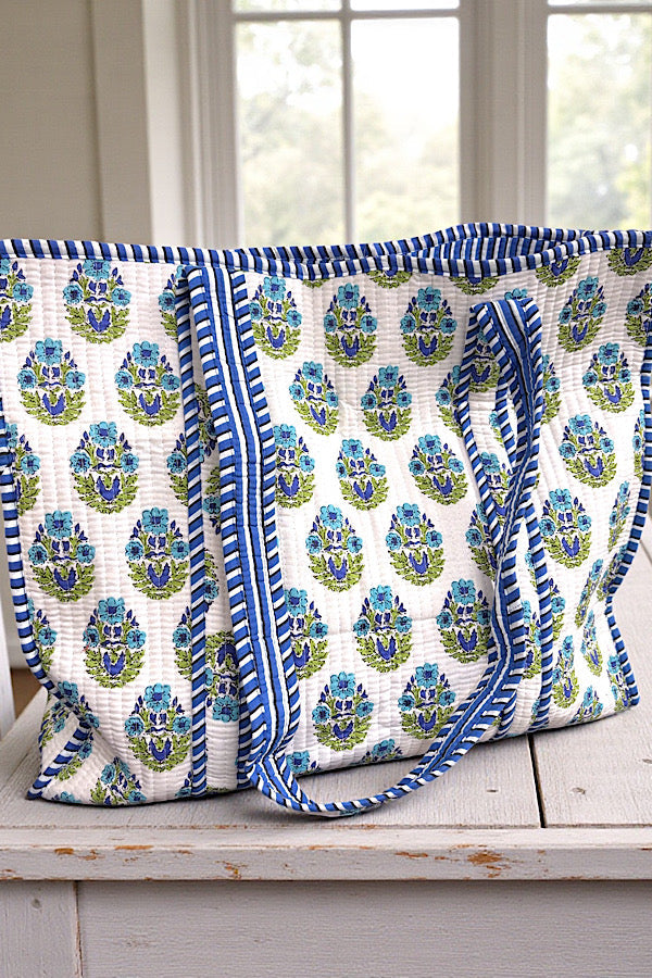 SC - Emma Blue and White Floral Tote Bag