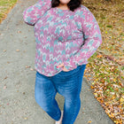 Magenta & Teal Vintage Two Tone Knit Top