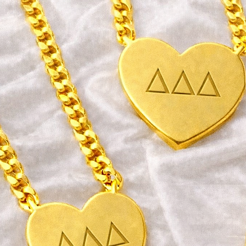 SC - Tri Delta Engraved Gold Heart Necklace