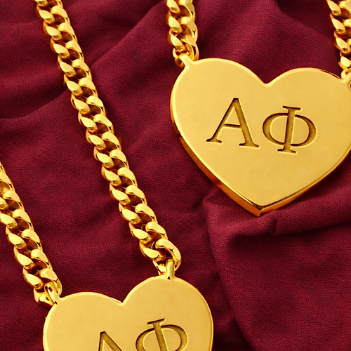 SC - Alpha Phi Engraved Gold Heart Necklace