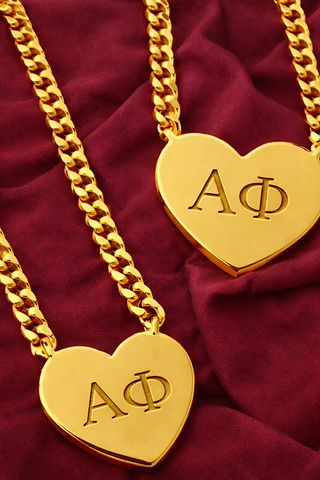 SC - Alpha Phi Engraved Gold Heart Necklace