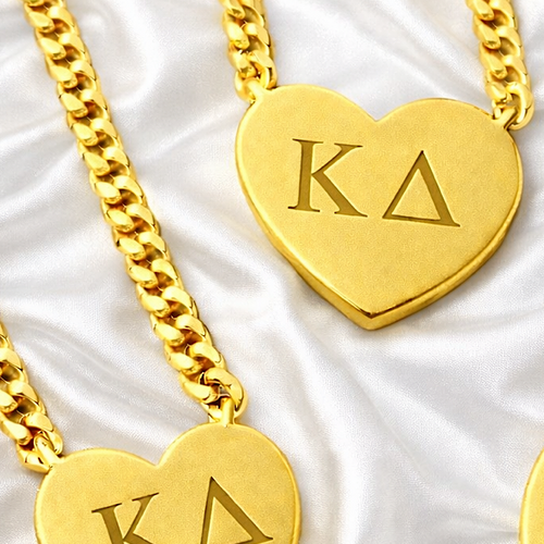 SC - Kappa Delta Engraved Gold Heart Necklace