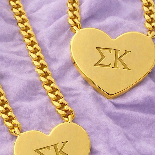 SC - Sigma Kappa Engraved Gold Heart Necklace