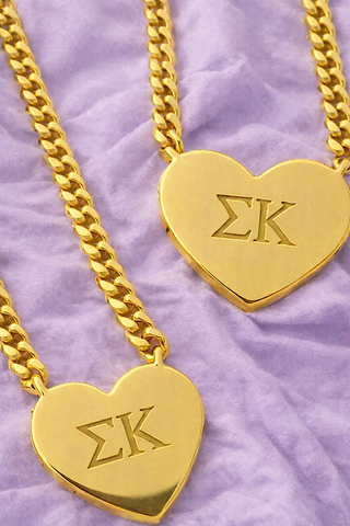 SC - Sigma Kappa Engraved Gold Heart Necklace