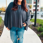 Casual Chic Charcoal V Neck Yoke Modal Knit Top
