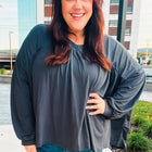 Casual Chic Charcoal V Neck Yoke Modal Knit Top