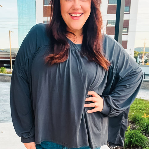 Casual Chic Charcoal V Neck Yoke Modal Knit Top