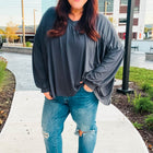 Casual Chic Charcoal V Neck Yoke Modal Knit Top