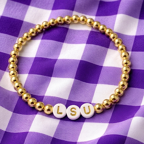 SC - LSU Gold Beaded Bracelet