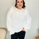 Eyes On You Ivory Ribbon Tie Bow Square Neck Ruffle Bubble Sleeve Blouse