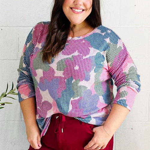 Beautiful You Magenta Floral Vintage Two Tone Knit Top