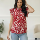 Ruby Breeze Abstract Ruffle Top