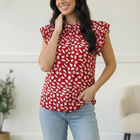 Ruby Breeze Abstract Ruffle Top