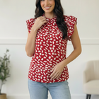 Ruby Breeze Abstract Ruffle Top