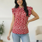 Ruby Breeze Abstract Ruffle Top