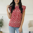 Ruby Breeze Abstract Ruffle Top