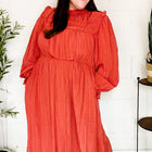 Love Found Rust Mock Neck Embossed Lined Dress