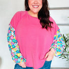 Lock Eyes Pink & Floral Bubble Sleeve French Terry Pullover