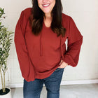 Feeling Femme Burgundy Frilled Edge V Neck Tie Top