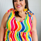 Multicolor Wavy Stripe Shoulder Tie Detail Top
