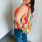 Multicolor Wavy Stripe Shoulder Tie Detail Top