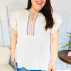 Weekend Ready Taupe Embroidered Notched Neck Babydoll Top