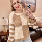 Chunky Color Block Sweater In Tan & Cream