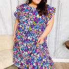 Just A Dream Navy Floral Smocked Ruffle Sleeve Maxi Dress