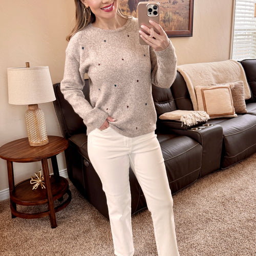 Mocha Sweater With Dot Detail
