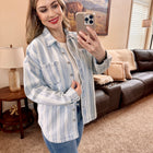 Pin Stripe Denim Shacket In Light Wash & White